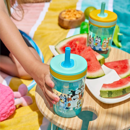 Zak Designs 15oz Bluey Kelso Tumbler Set, Leak-Proof Screw-On Lid with Straw Made of Durable Plastic and Silicone, Perfect Bundle for Kids, 2 Count (Pack of 1) - Colors A