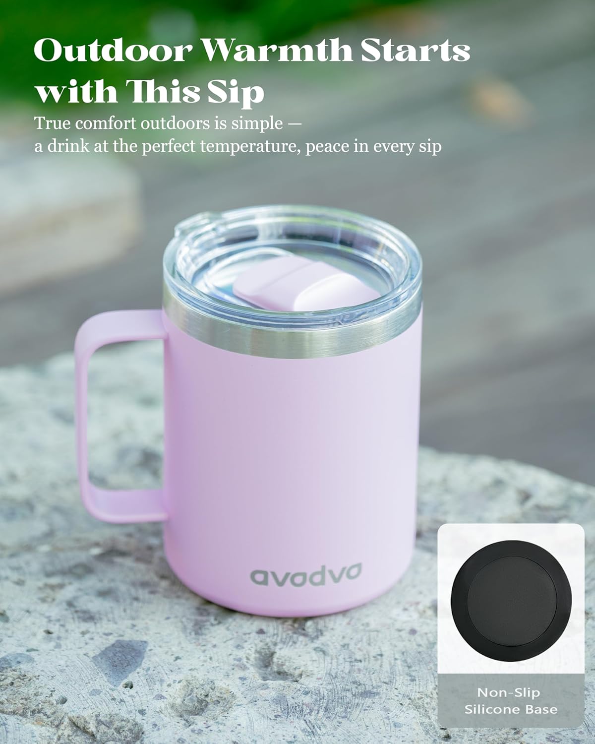 12oz Insulated Coffee Mug with Lid – Includes Two Lids, Stainless Steel Coffee Travel Mug with Handle, Double Wall Vacuum Insulated Camping Mug for Home, Office & Outdoor, Navy Blue