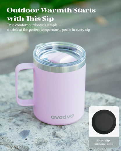 12oz Insulated Coffee Mug with Lid – Includes Two Lids, Stainless Steel Coffee Travel Mug with Handle, Double Wall Vacuum Insulated Camping Mug for Home, Office & Outdoor, Navy Blue