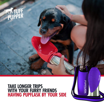 Tuff Pupper PupFlask Insulated Neoprene Dog Water Bottle Holder Sling with Wide Adjustable Shoulder Strap, Great for Travel, Walking, Hiking, Portable Pet Water Bottle Holder (40 OZ, Nebulas Blue)