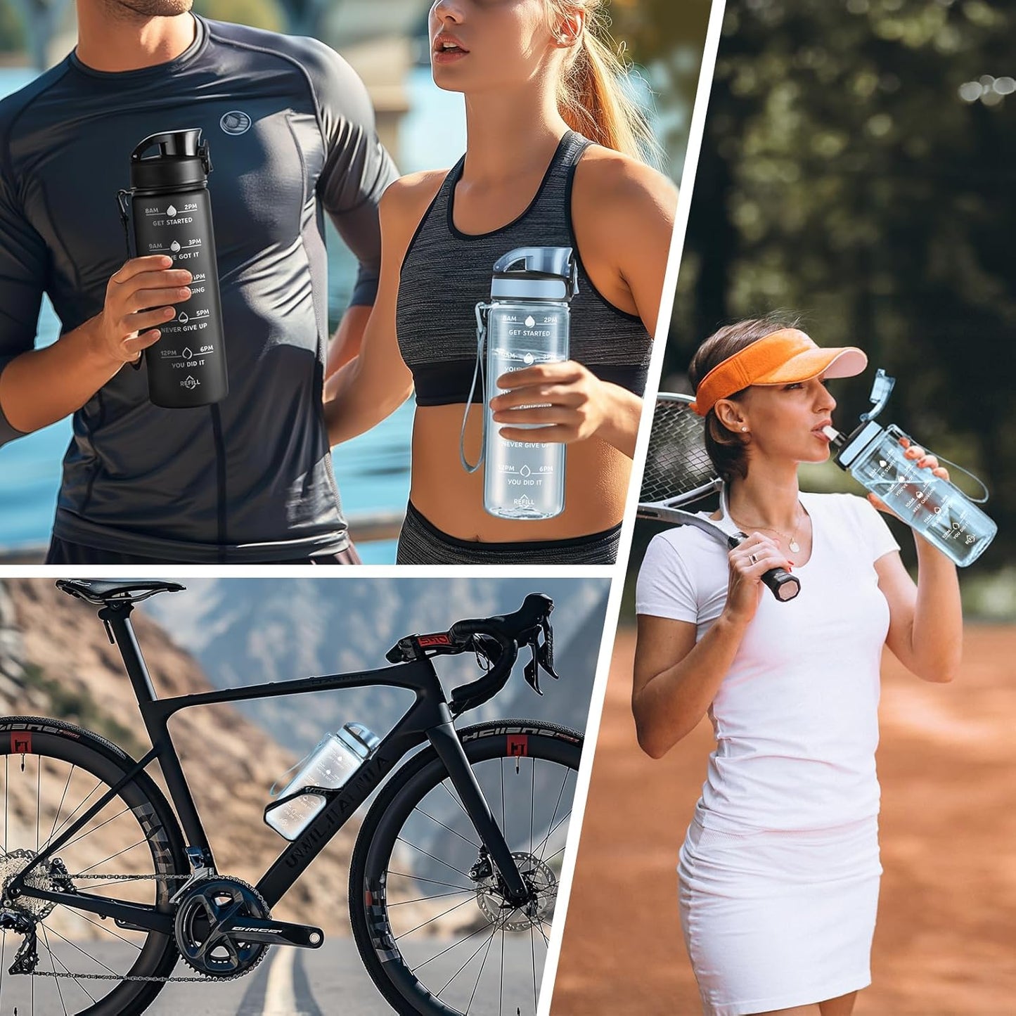 Enerbone Water Bottle, Leakproof BPA & Toxic Free, Motivational Water Bottle with Times to Drink and Straw, Fitness Sports Water Bottle with Strap for Office, Gym, Outdoor Sports