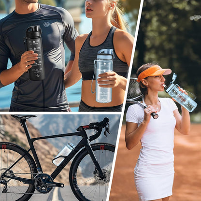 Enerbone Water Bottle, Leakproof BPA & Toxic Free, Motivational Water Bottle with Times to Drink and Straw, Fitness Sports Water Bottle with Strap for Office, Gym, Outdoor Sports