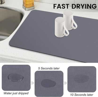 WISELIFE Dish Drying Mat Super Absorbent Drying Mat Large Dish Drying Mats for Kitchen Counter Easy Clean Dish Mat Kitchen Drying Mat15"x 18" Stylish Grey