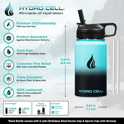 HYDRO CELL Stainless Steel Insulated Water Bottle with Straw - For Cold & Hot Drinks - Metal Vacuum Flask with Screw Cap and Modern Leakproof Sport Thermos for Adults (Neon 18oz)