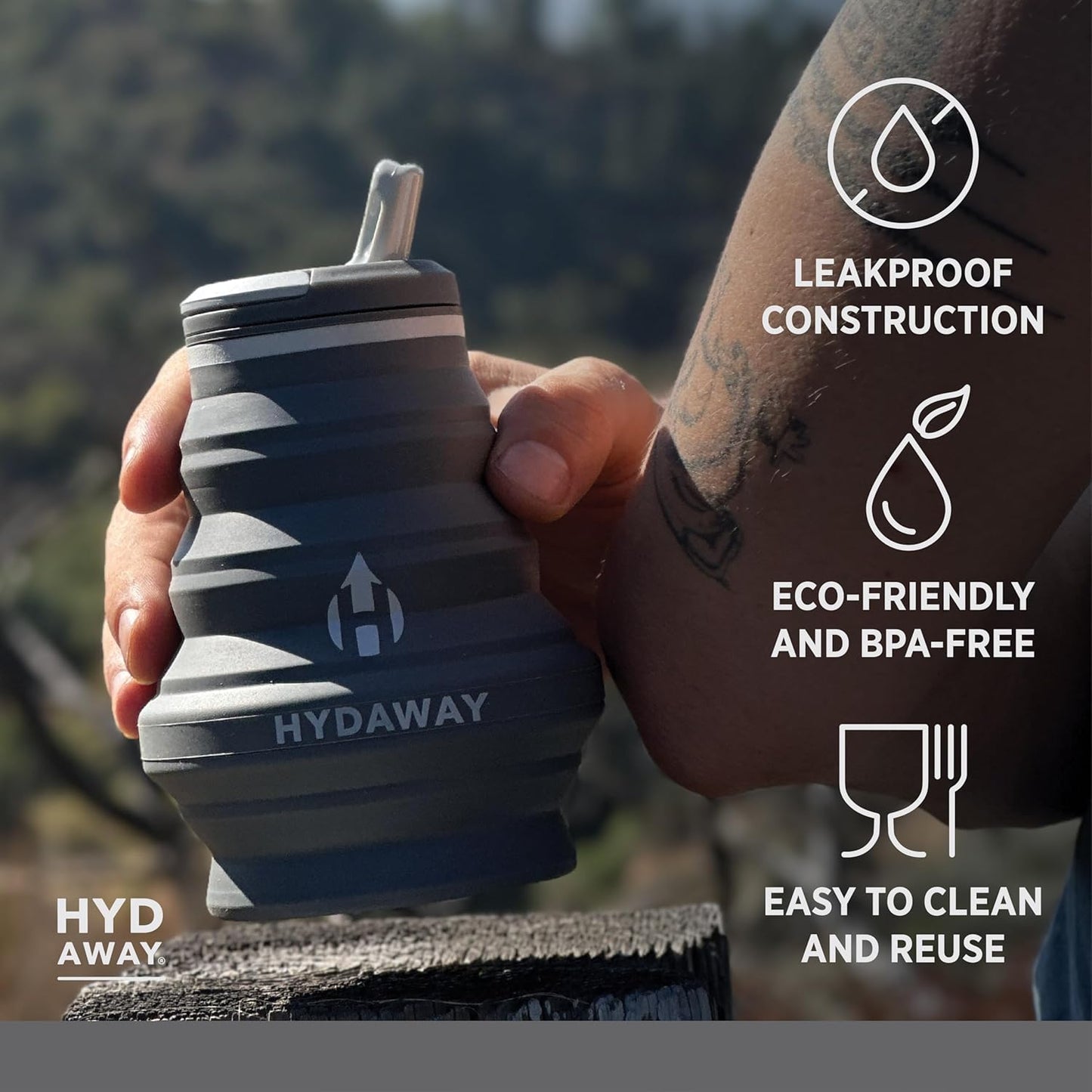 HYDAWAY 17oz Travel Collapsible Water Bottle - BPA-Free, Leakproof, Lightweight, Space-Saving