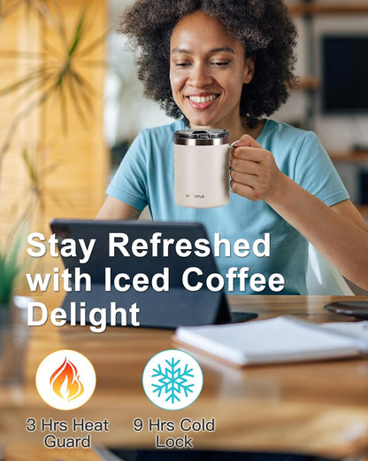 RAYMYLO Insulated Coffee Mug 12 oz, Double Wall Stainless Steel Coffee Mug with Lids, Leak-Proof & Detachable Slider Lid for Thorough Clean, Keeps Coffee Cold for 9 Hrs, Suitable for Camp Home Office