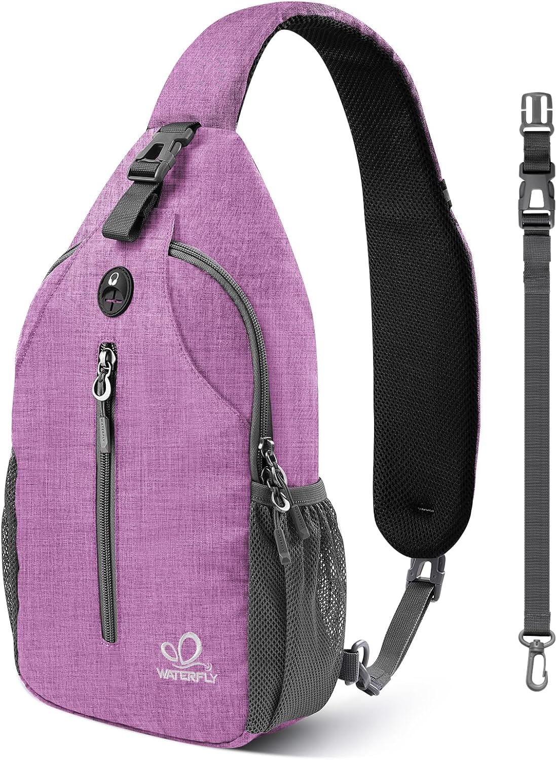 WATERFLY Crossbody Sling Backpack Sling Bag Travel Hiking Chest Bag Daypack (Black)