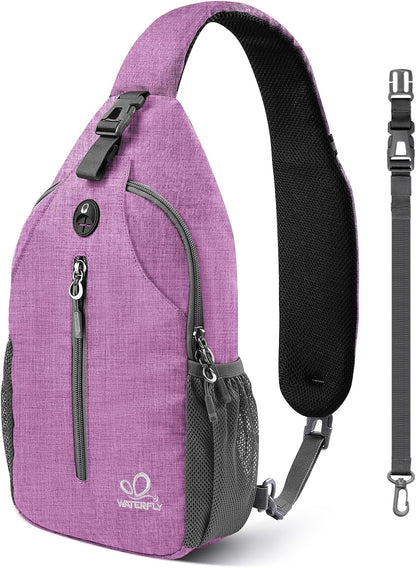 WATERFLY Crossbody Sling Backpack Sling Bag Travel Hiking Chest Bag Daypack (Black)