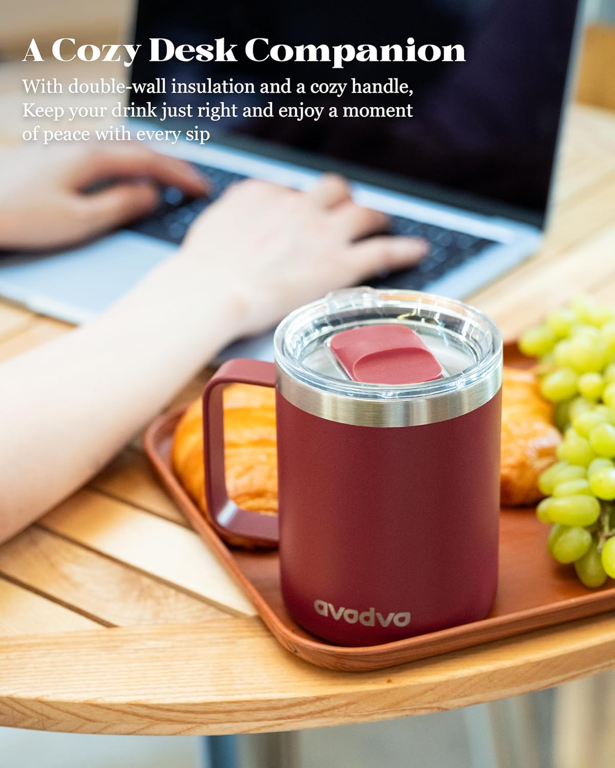 12oz Insulated Coffee Mug with Lid – Includes Two Lids, Stainless Steel Coffee Travel Mug with Handle, Double Wall Vacuum Insulated Camping Mug for Home, Office & Outdoor, Navy Blue