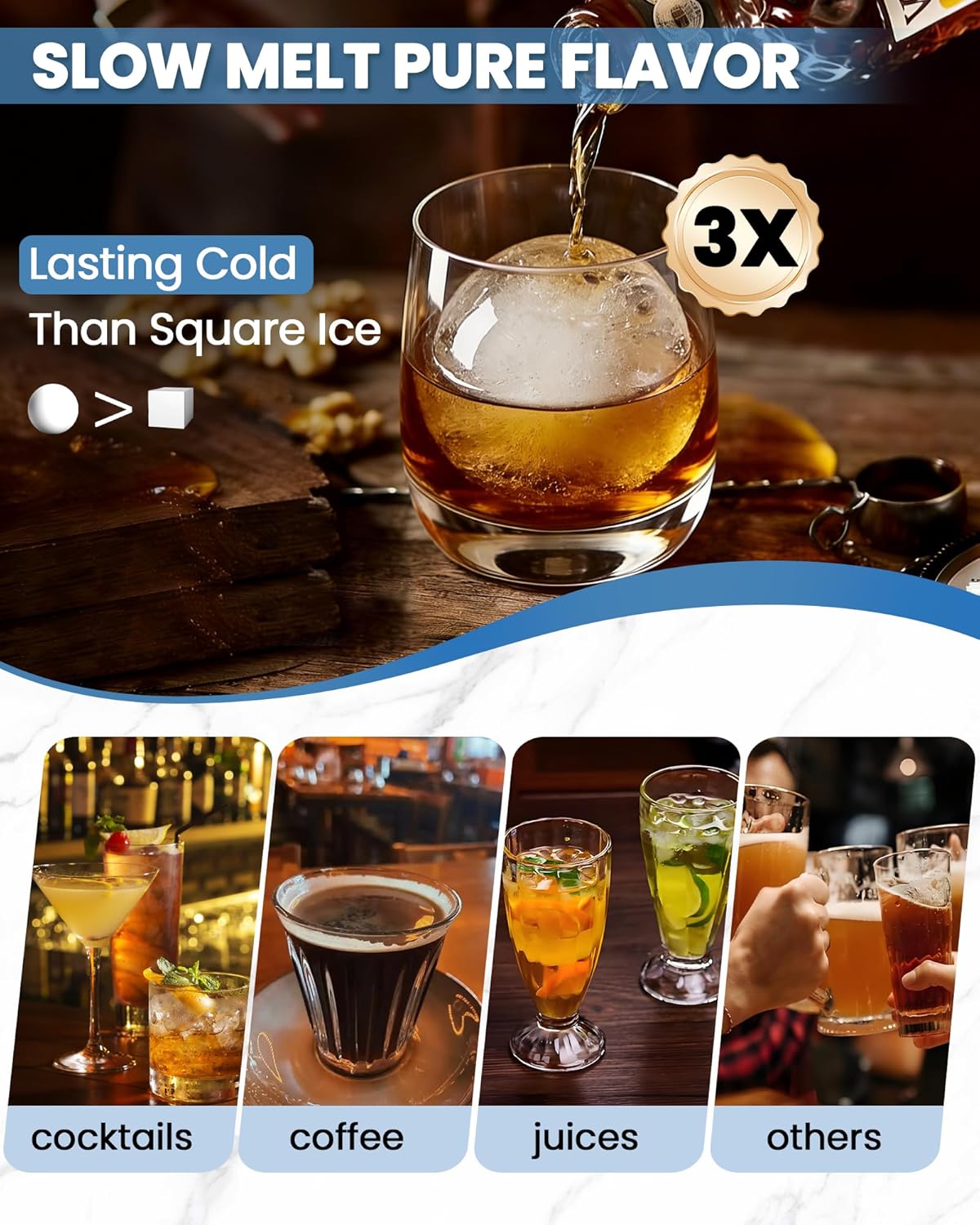 Large Ice Cube Tray for Freezer - 2 Pack Stackable Round Ice Cube Molds Set, Easy to Fill & Release with Storage Bin and Tongs for Kitchen, Party, Cocktail & Coffee, Gifts for Whiskey Lover (1.93In)