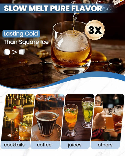 Large Ice Cube Tray for Freezer - 2 Pack Stackable Round Ice Cube Molds Set, Easy to Fill & Release with Storage Bin and Tongs for Kitchen, Party, Cocktail & Coffee, Gifts for Whiskey Lover (1.93In)