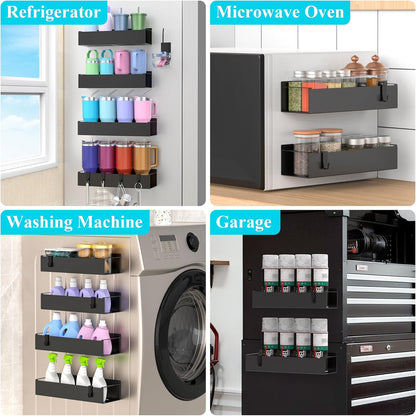 HuggieGems Magnetic Water Bottle Holder for Refrigerator, Cup Holder Organizer for Stanley and Tumbler for Kitchen, 4 Pack, Black
