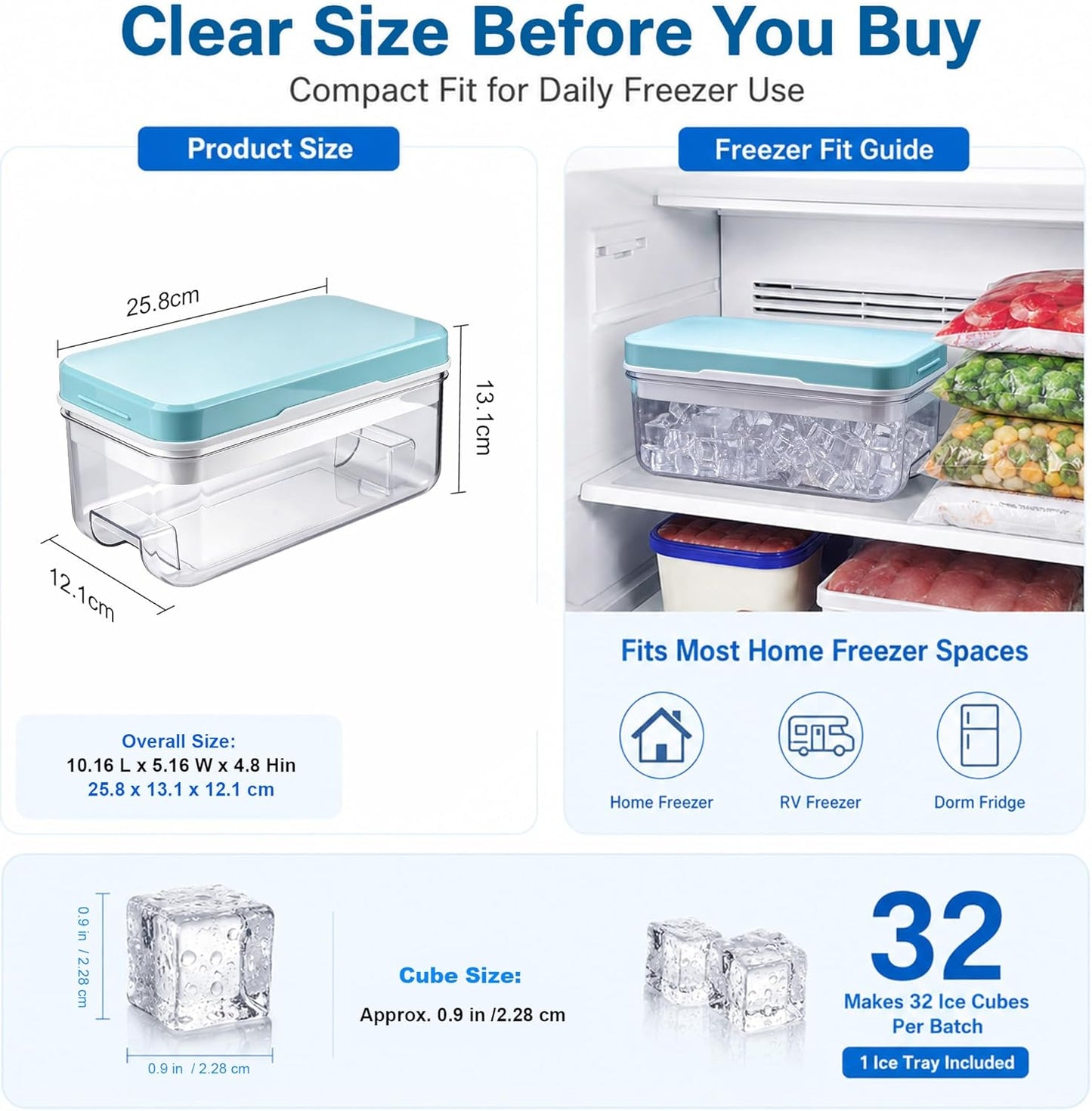 Ice Trays for Freezer with Lid & Bin, Ice Cube Tray Making 64 pcs Ice Cubes, Easy Press to Release Ice, Ice Tray with Storage Bin Chilling Cocktail Whiskey Coffee 2 Trays 1 Ice Bucket & Scoop (Black)