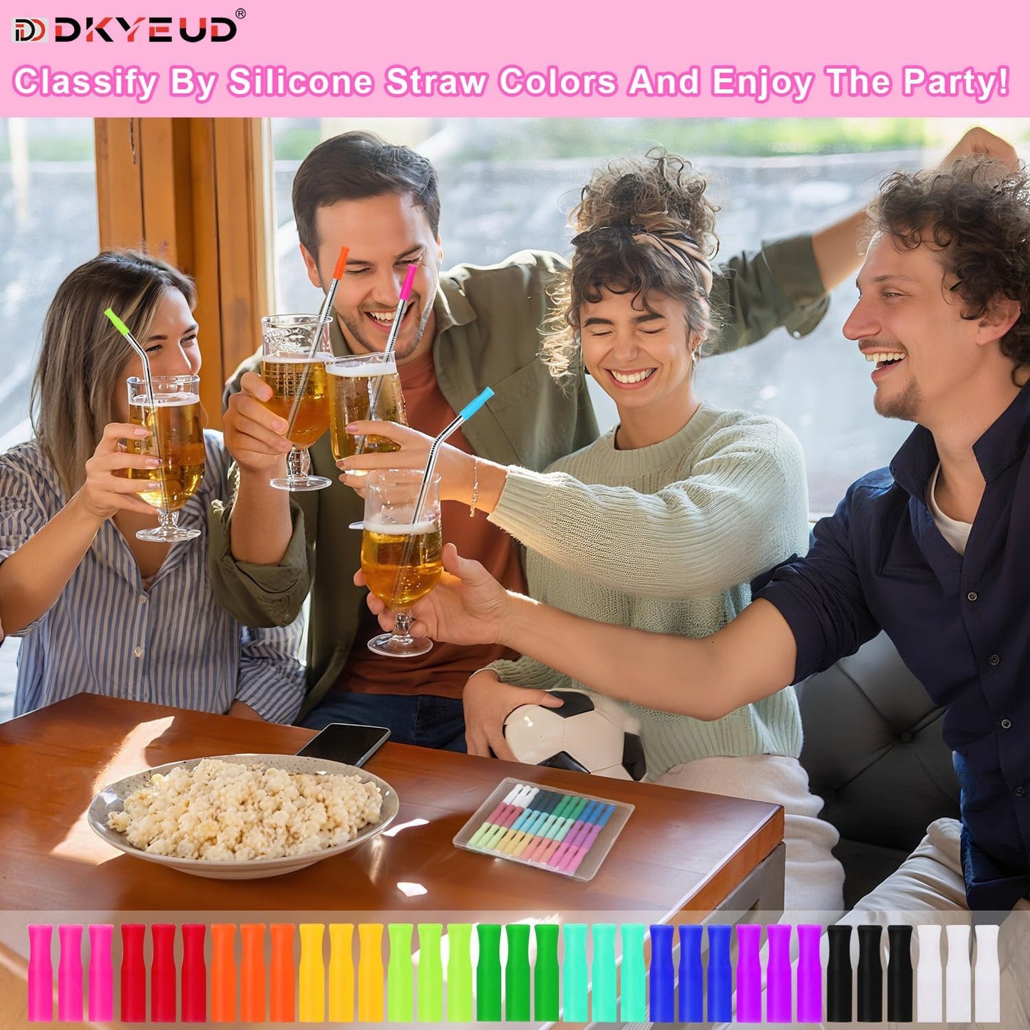 Reusable Stainless Steel Straws Set 6 PCS with 6 Silicone Tips, 2 Straw Brush, 1 Storage Case, Different Sizes of Metal Straws Reusable, Suitable for 14, 20, 30 oz Cups Tumbler, for Hot/Cold Drinks