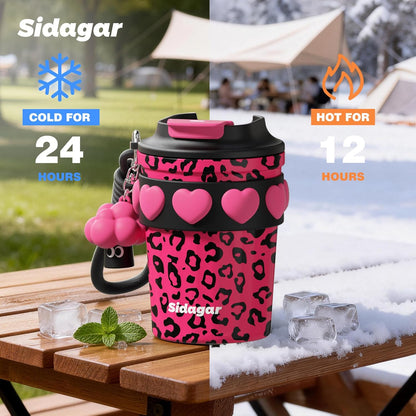 SDGA+ 12 oz Travel Coffee Mug Spill Proof Leak Proof, Stainless Steel Thermal Coffee Cup with Lid, Resuable Cup for Hot and Cold, Portable Tumbler for Women, Light Pink