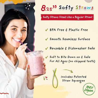 Silicone Straws - Slender Size BPA Free Non-Rubber Silicon Reusable Drinking Straws for Stainless Steel 20 oz Yeti Tumbler - Flexible, Chewy, Bendy & Safe for Kids/Toddlers