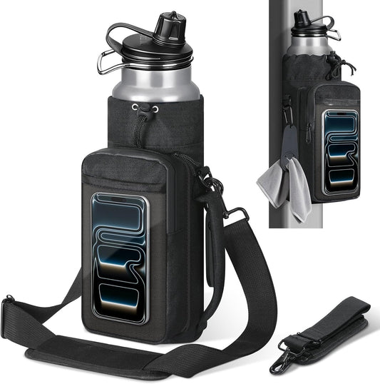 MoKo Magnetic Gym Bag, Magnetic Water Bottle Holder with Clear Phone Pouch, Built-in 4 Magnets Fitness Bag for Men and Women Compatible with Most Water Bottles, Gym Accessories Gifts, Black
