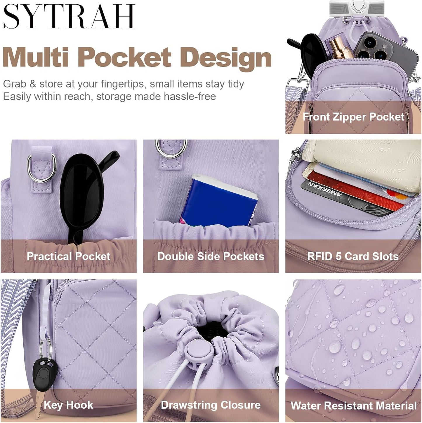 SYTRAH Water Bottle Bag Crossbody，Insulated Water Bottle Purse Crossbody Water Bottle Holder with Strap 40 oz
