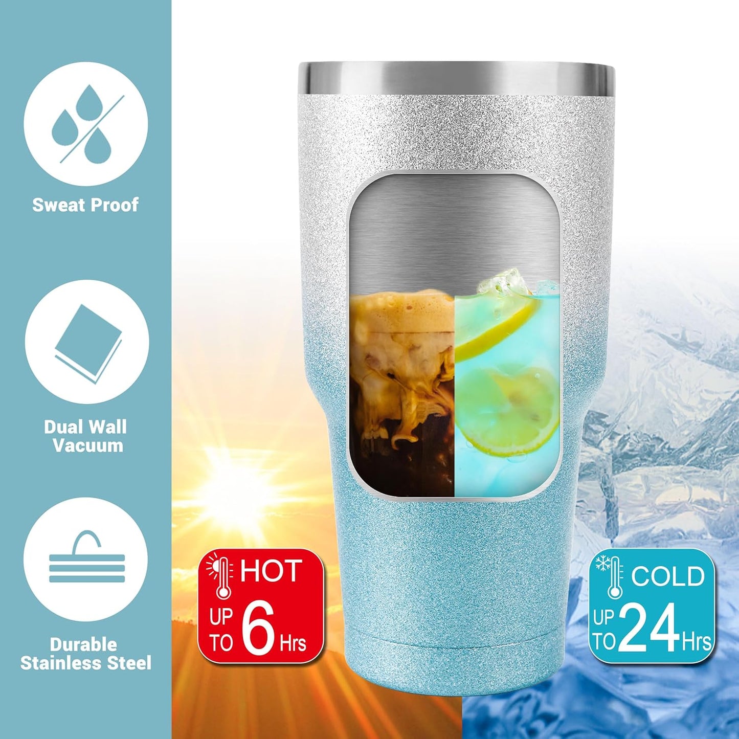 D·S 30oz Blue Tumbler Stainless Steel Double Wall Vacuum Insulated Mug with Straw and Lid, Cleaning Brush for Cold and Hot Beverages