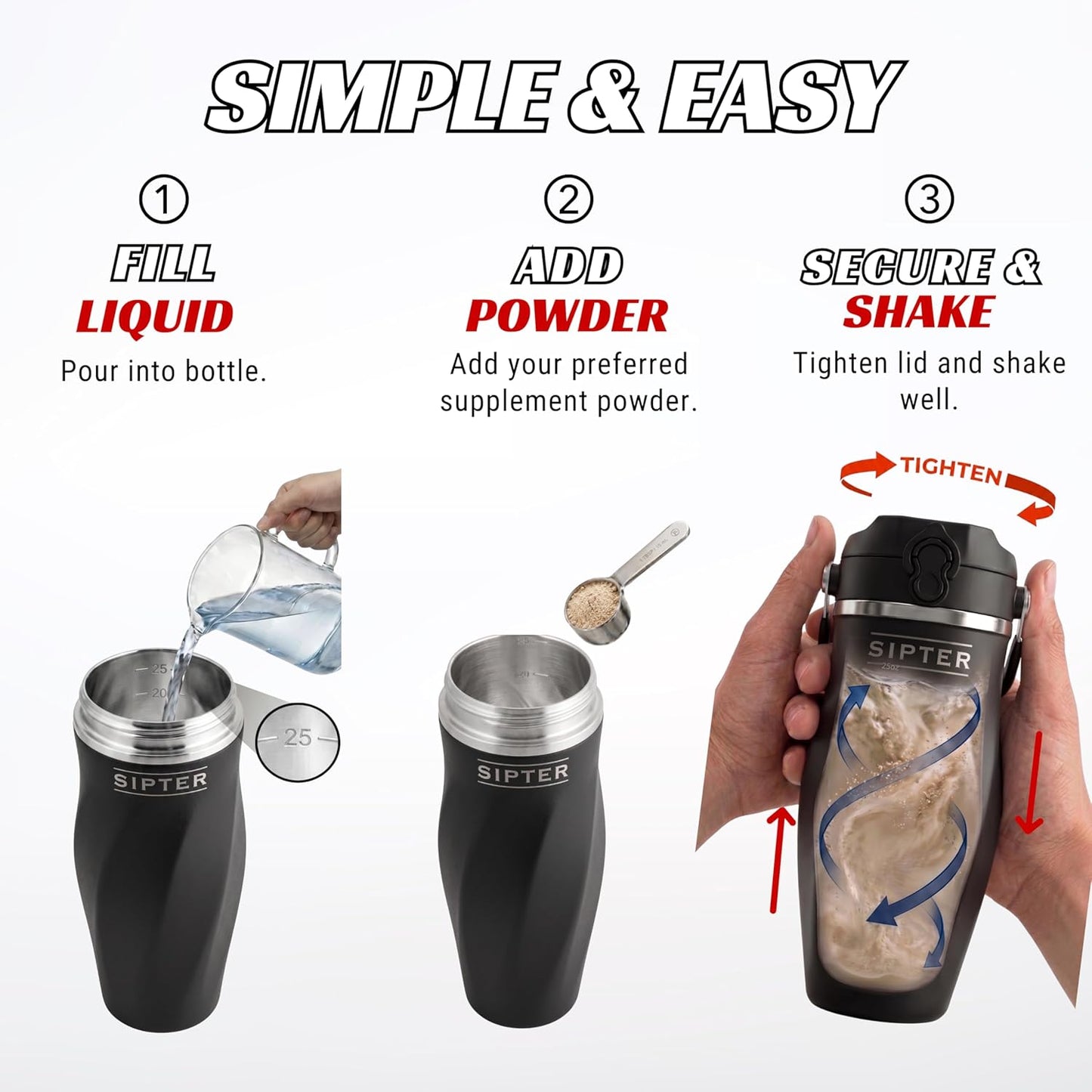 Earth Stone - 24oz Insulated Protein Shaker Bottle - Medical-Grade 316 Stainless Steel - Patent-Pending Clump-Free Design - Odor Proof & Leak-Proof Metal Blender Cup