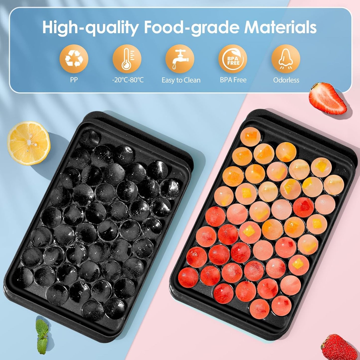 WIBIMEN Ice Cube Tray with Lid and Bin - Round Ice Trays for Freezer with Lid - Ice Cube Trays for Freezer with Ice Container (1"-2PACK Blue)