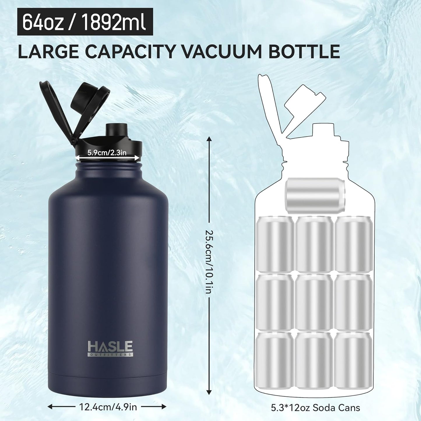 HASLE OUTFITTERS 32 oz Insulated Water Bottle Stainless Steel Double Walled Vacuum Sports Water Bottle with 2 Lids (Straw and Spout Lid) for Gym Camping Hiking(Black,1)
