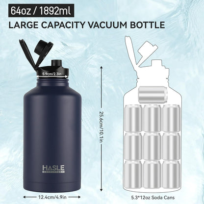 HASLE OUTFITTERS 32 oz Insulated Water Bottle Stainless Steel Double Walled Vacuum Sports Water Bottle with 2 Lids (Straw and Spout Lid) for Gym Camping Hiking(Black,1)
