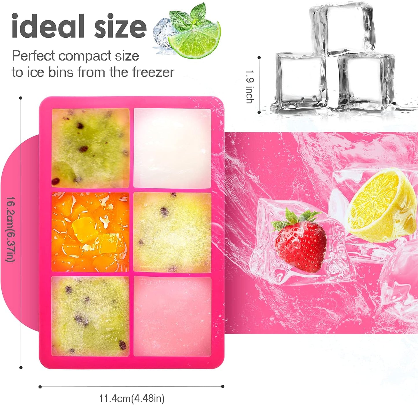 Excnorm Silicone Ice Cube Trays 3 Pack - Large Size Silicone Ice Cube Molds with Leak Proof Removable Lid Square Ice Cube Tray And BPA Free for Cocktail,Whiskey, Stackable Flexible Ice