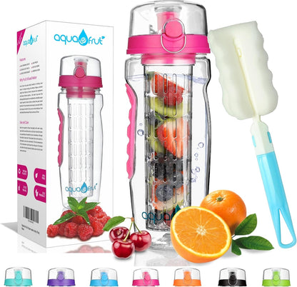 aquaFrut 32 OZ Fruit Infuser Water Bottle BPA-Free Fruit Infusion Sports Bottle - Flip Top Lid w Drinking Spout, Leak Proof, Made of Durable Tritan. Free Recipe eBook! (Teal)