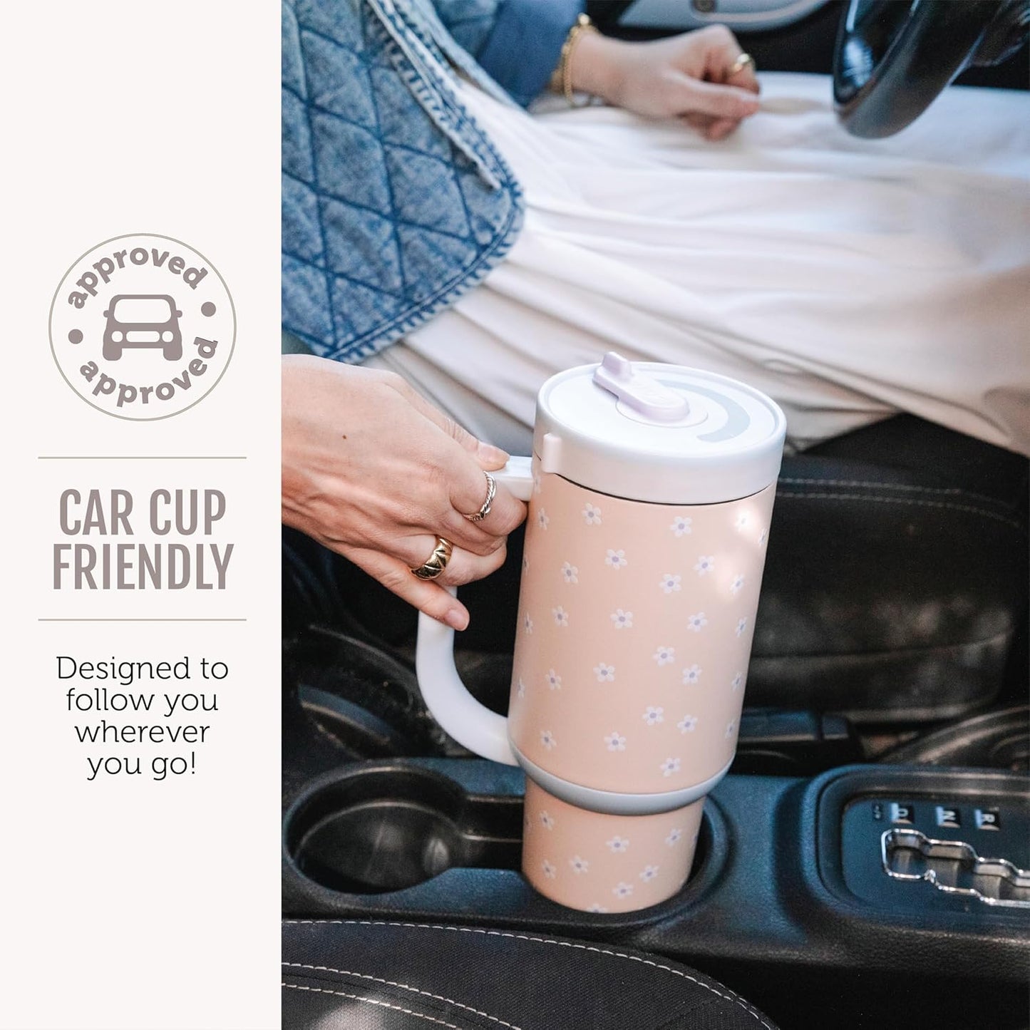 Ello Oasis 40 oz Tumbler with Handle & Retracting Straw | Reusable Insulated Stainless Steel Cup 100% Leakproof, Gifts for Teens Women Men | Keeps cold for 24 Hours, Cup Holder Friendly, Daisies