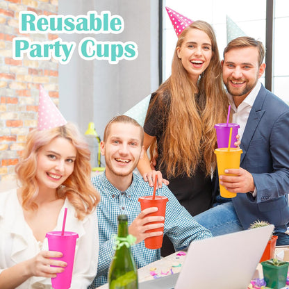 Honeydak 15 Pack Tumbler with Straw and Lid Bulk Cups for Gifts Water Bottle Iced Coffee Travel Mug Cup Reusable Plastic Tumblers for Party Birthdays 24-27 oz (Solid Color)