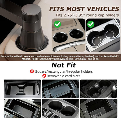 Car Cup Holder Tray Desk, 360° Rotating Black Walnut Solid Wood Food Car Table - Steering Wheel Tray Road Trip Essentials Accessories for Tesla Model Y/3/S, Ford F150 Most Vehicles
