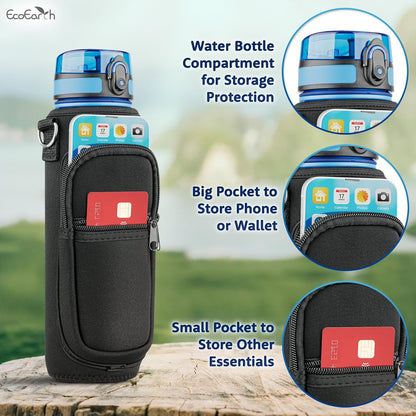 EcoEarth - Water Bottle Holder with Strap - Water Bottle Carrier Bag for Hiking - Crossbody Hydration Pouch with Phone Holder