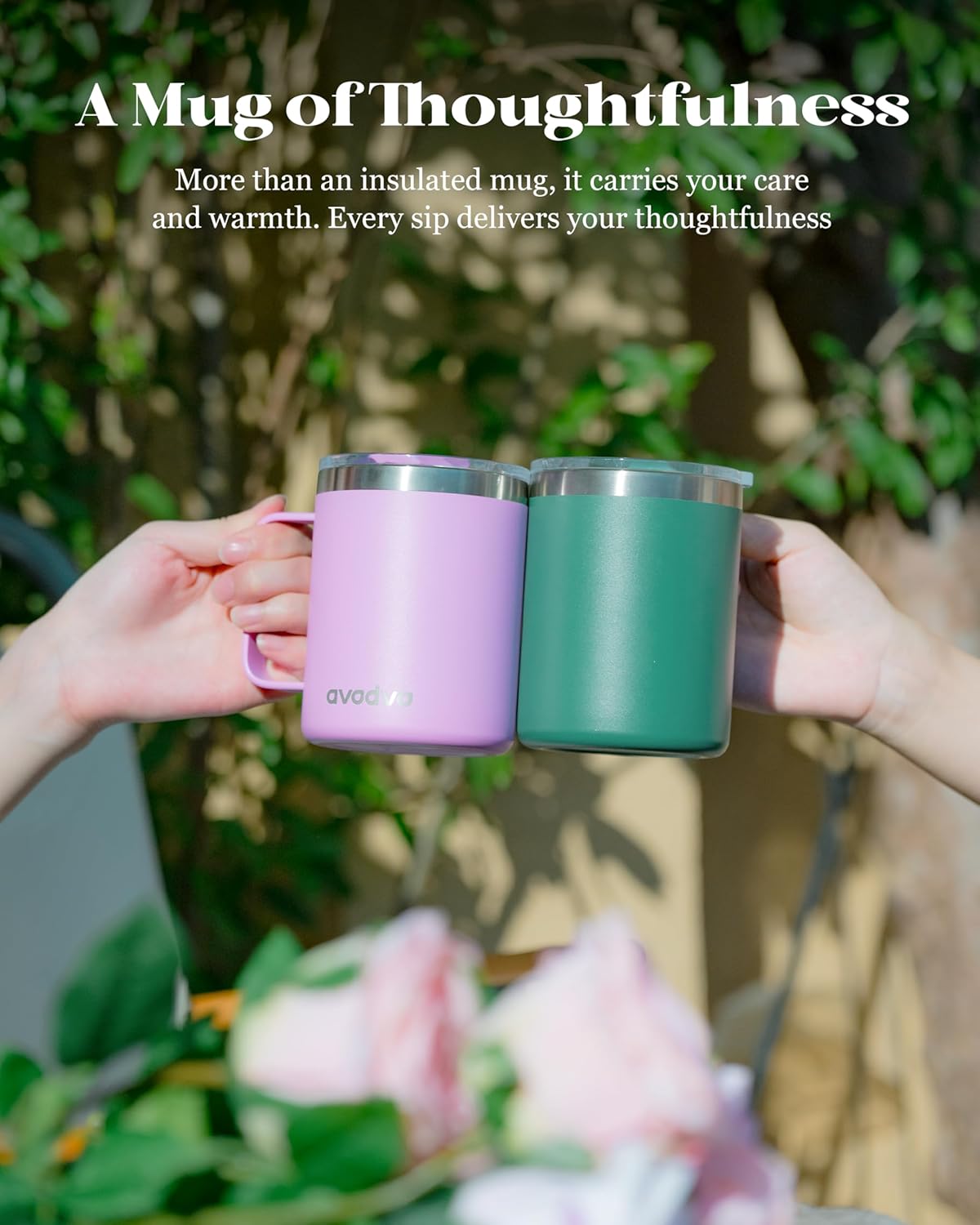 12oz Insulated Coffee Mug with Lid – Includes Two Lids, Stainless Steel Coffee Travel Mug with Handle, Double Wall Vacuum Insulated Camping Mug for Home, Office & Outdoor, Navy Blue