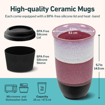 NOVA CERAMICS Coffee Tumbler – Travel Mug - On the Go Coffee Mug – Microwave & Dishwasher Safe Green Coffee Tumbler - Gifts For Women Men Him Her – 16oz – Monsoon