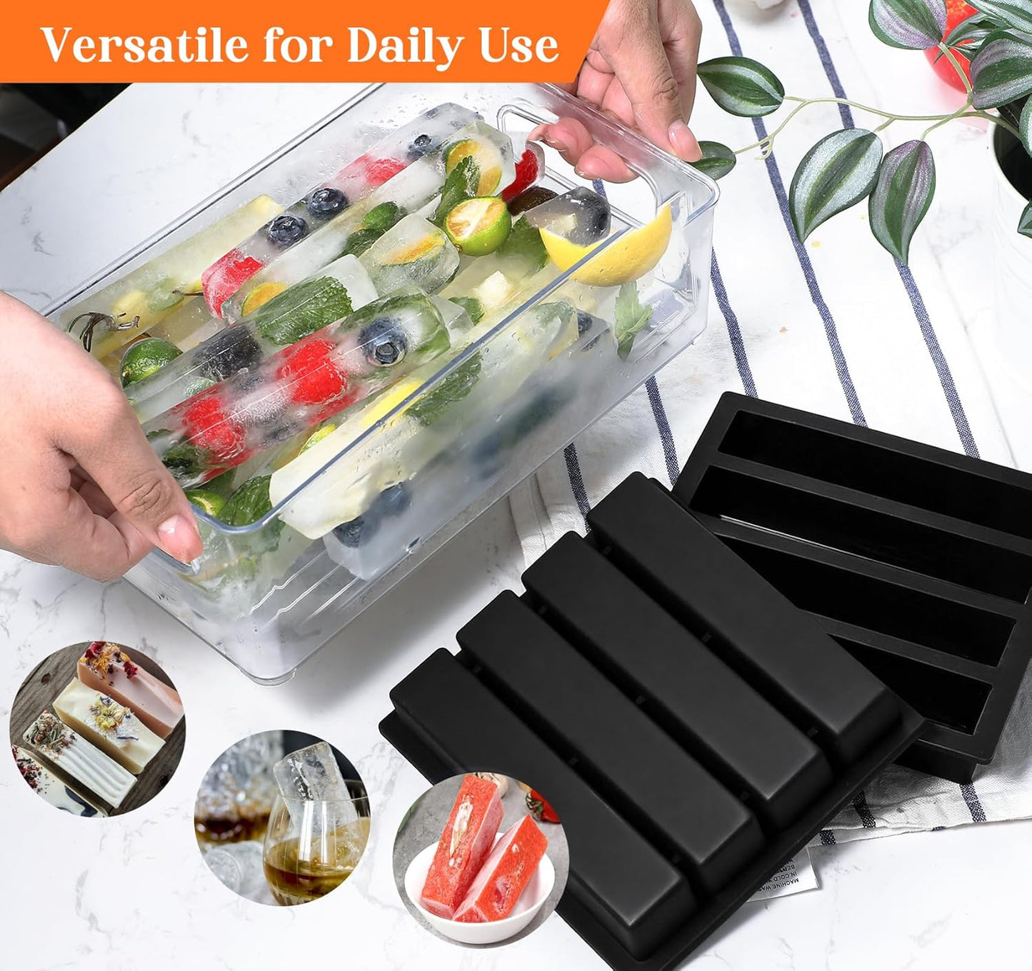 Webake Silicone Water Bottle Ice Cube Trays Mold Set of 2, Easy Release Long Ice Cube Sticks For Cocktail and Whisky