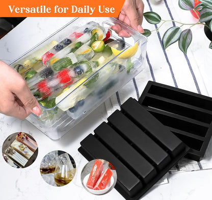 Webake Silicone Water Bottle Ice Cube Trays Mold Set of 2, Easy Release Long Ice Cube Sticks For Cocktail and Whisky