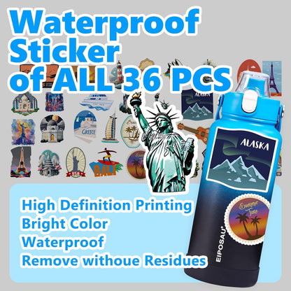 Insulated Water Bottle with Lid & Boot & Stickers, 24 oz Stainless Steel Sweat Free Bottle Keep Cold 24H, BPA-Free Sports Wide Mouth Water Bottle, BlueBlack