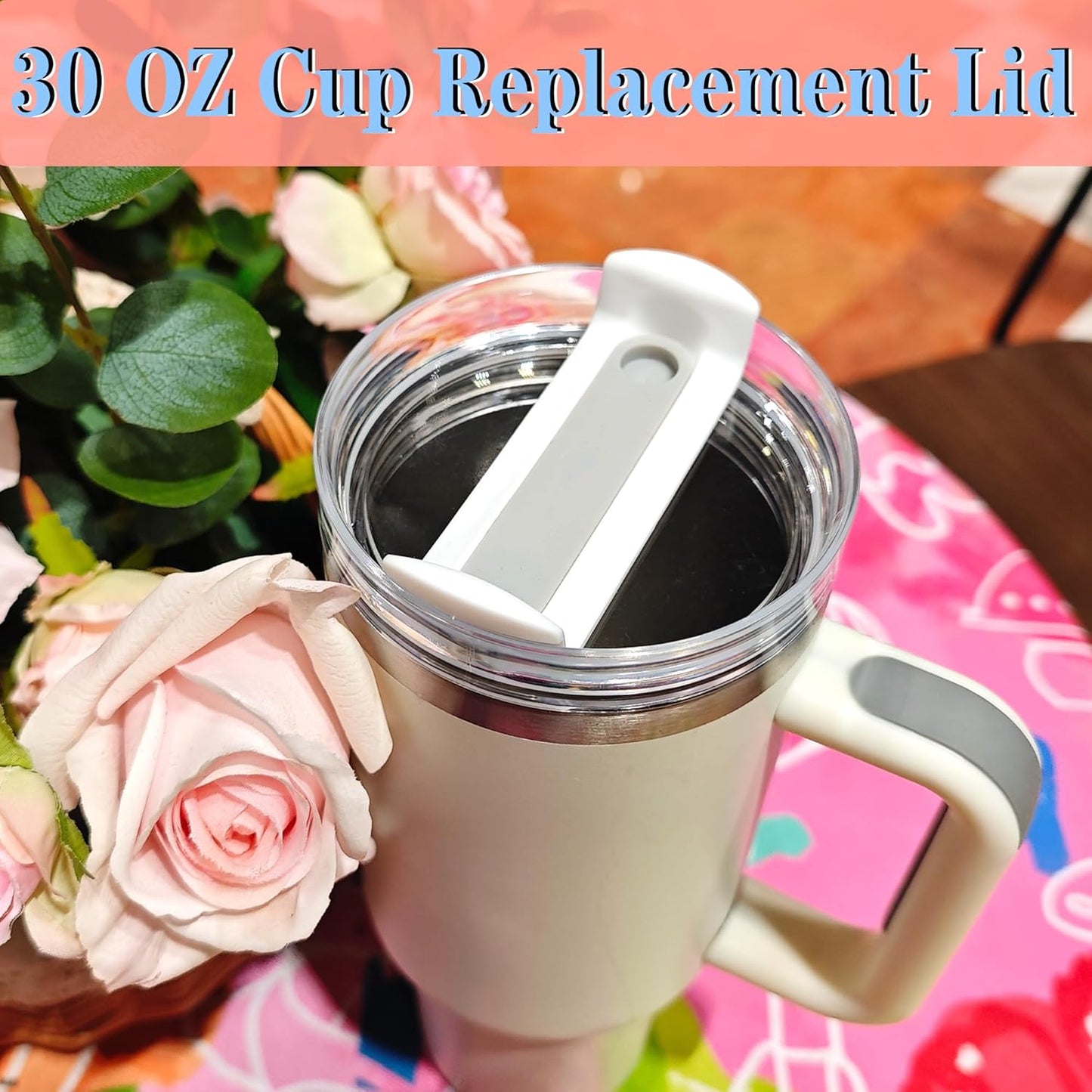 40 OZ Tumbler Lid Replacement Compatible for Stanley Quencher H2.0, 1 Pack BPA Free Clear Lid Replacement for Stanley Cup Accessories(Clear-White)