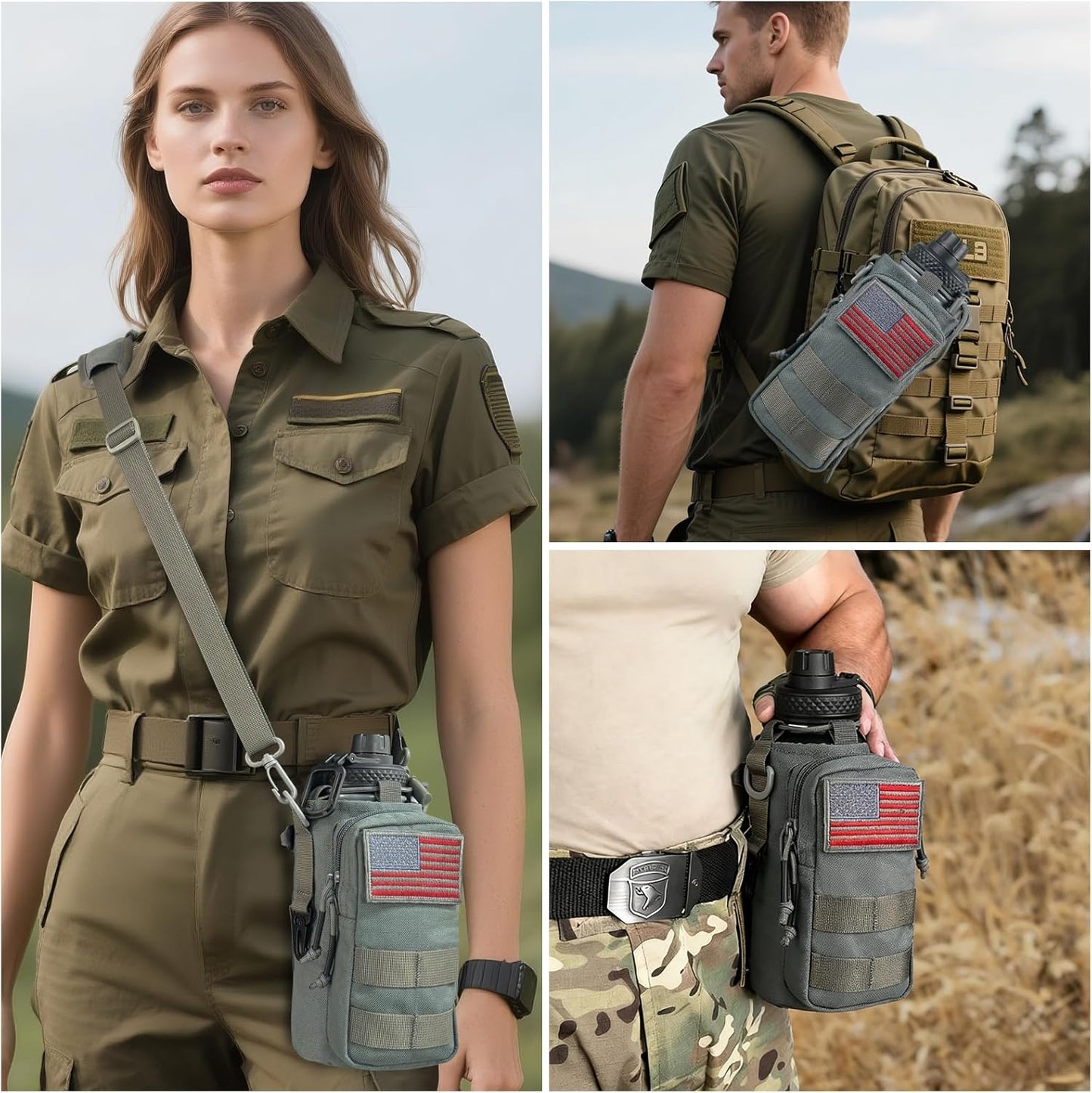 Water Bottle Holder with Strap - Tactical Insulated Water Bottle Sleeve with MOLLE System Water Bottle Cover Cross-Body Pouch for Walking Hiking Camping Gym 32oz&40oz