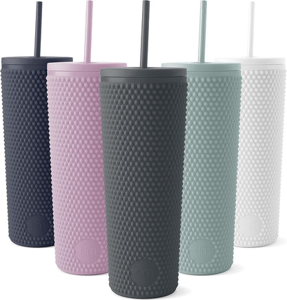 Simple Modern Plastic Matte Studded Tumbler with Lid and Straw | Reusable BPA Free Iced Coffee Cups Double Wall Smoothie Cup | Gifts for Women Men Him Her | Classic Collection | 24oz | Raspberry Vibes