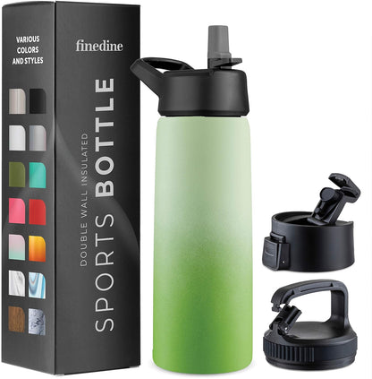 FineDine Water Bottle - Stainless Steel Insulated Water Bottle with Straw Lid, Flip Lid & Wide-Mouth Cap - Keeps Hot and Cold - 25 Oz / 739ml - Dreamy Purple