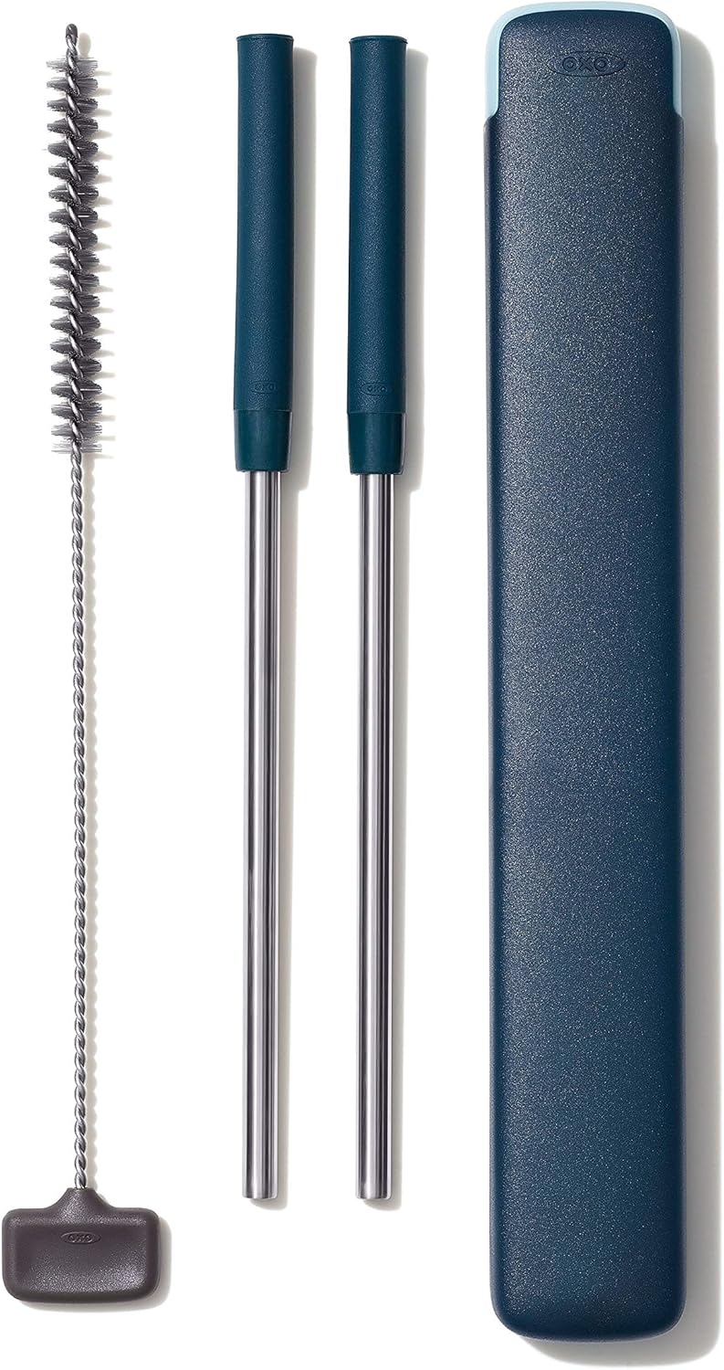 OXO Good Grips 4-Piece Reusable Extendable Straw Set, Blue/Green, 10.5 inches