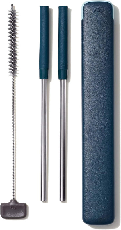 OXO Good Grips 4-Piece Reusable Extendable Straw Set, Blue/Green, 10.5 inches