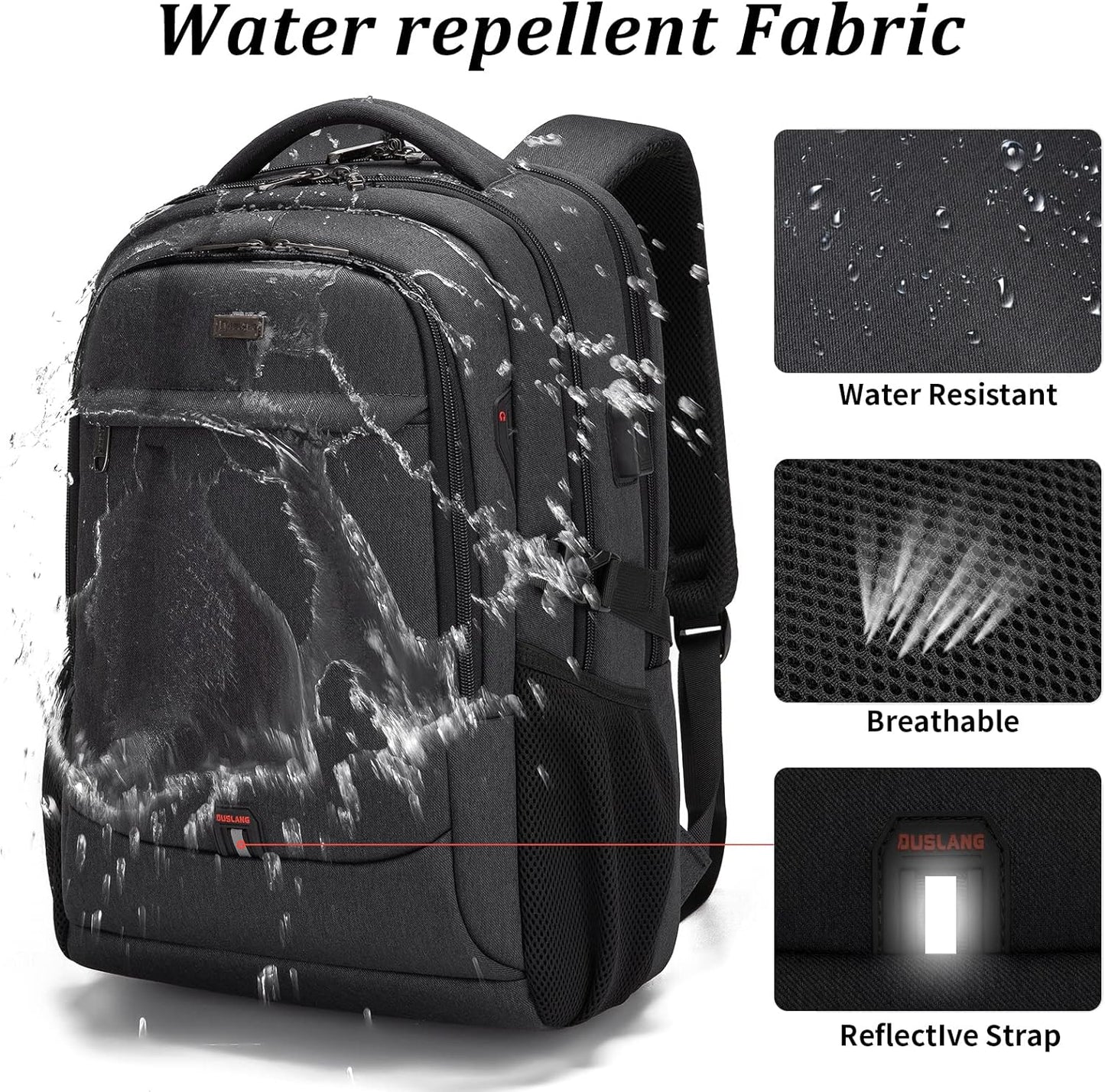 DUSLANG 17 Inch Laptop Backpack for Travel Water Resistant College Backpack for Men/Women Laptop Bag with USB Charging Port,Black - Colors A
