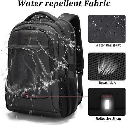 DUSLANG 17 Inch Laptop Backpack for Travel Water Resistant College Backpack for Men/Women Laptop Bag with USB Charging Port,Black - Colors A