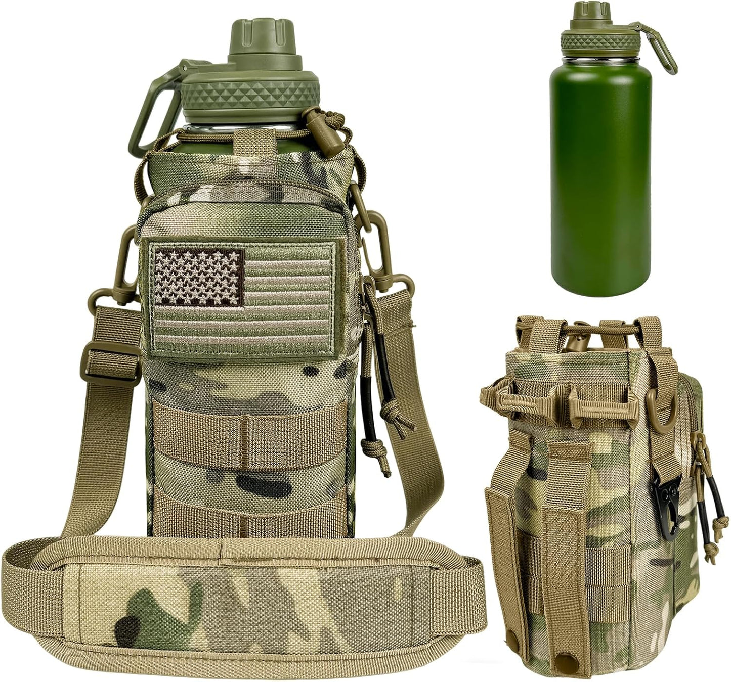 32 oz Insulated Water Bottle with Sleeve - Tactical Stainless Steel Gym Water Bottles for Men, Sports Water Bottle for Hiking Camping Outdoor with Camo Pouch