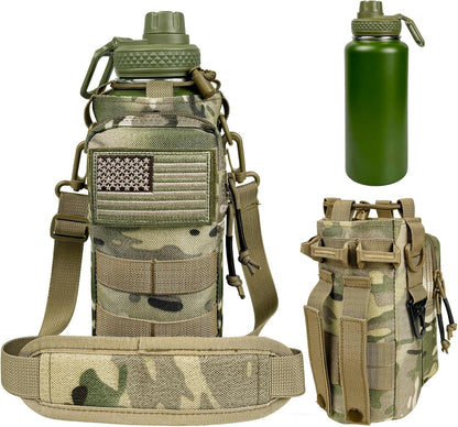 32 oz Insulated Water Bottle with Sleeve - Tactical Stainless Steel Gym Water Bottles for Men, Sports Water Bottle for Hiking Camping Outdoor with Camo Pouch