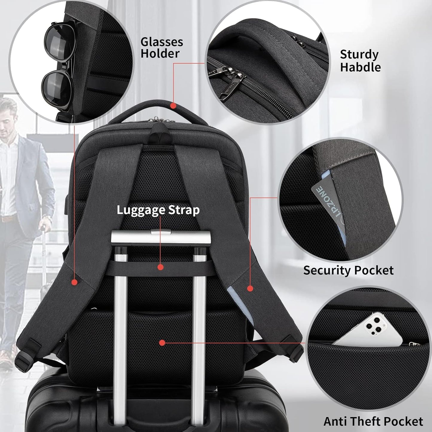 DUSLANG 17 Inch Laptop Backpack for Travel Water Resistant College Backpack for Men/Women Laptop Bag with USB Charging Port,Black - Colors B