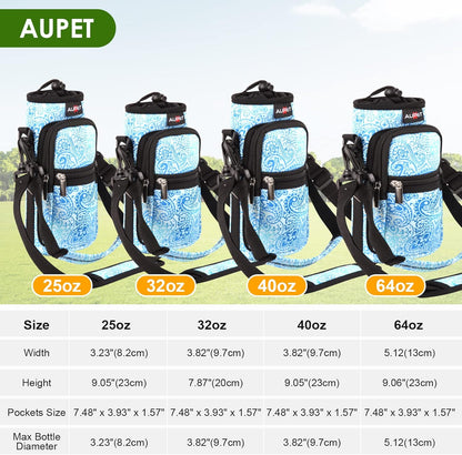 AUPET Water Bottle Sling Bag Sleeve Holder Carrier 25/32/40/64 oz,Insulated Crossbody Water Bottle Case Cover with Strap and Pockets for Men/Women Walking Hiking